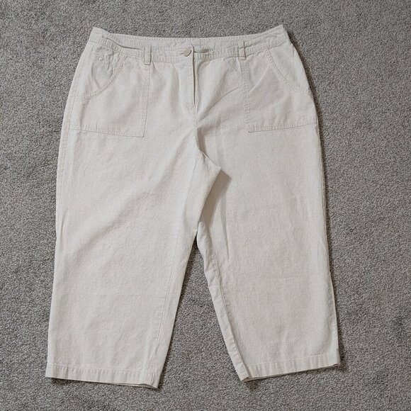 LIZ CLAIBORNE Beige Linen Blend Mid-Rise Straight Leg Crop Pants; Size 16 - Picture 1 of 4